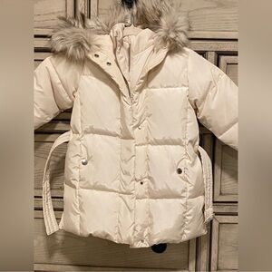 Zara Kids Cream Puffer Jacket with Faux Fur Hood